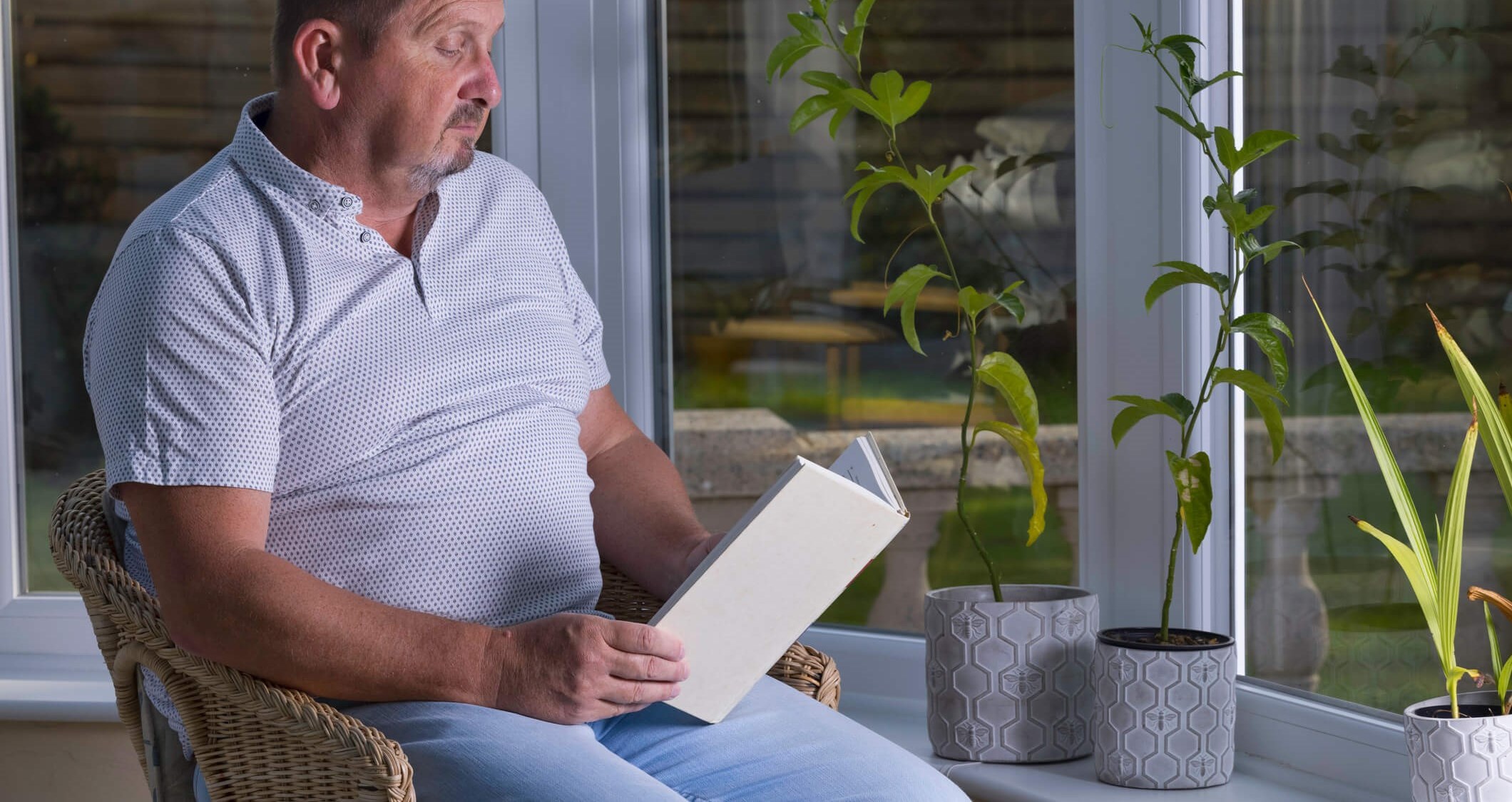 Man with heart failure relaxing and free from anxiety for the first time since practicing positive self-talk