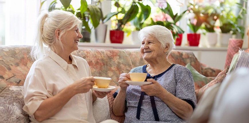 Daughter and family caregiver enjoying quality communication with her aging mother