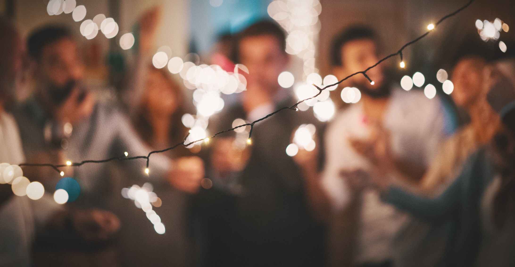 Close up of Christmas lights at a festive party