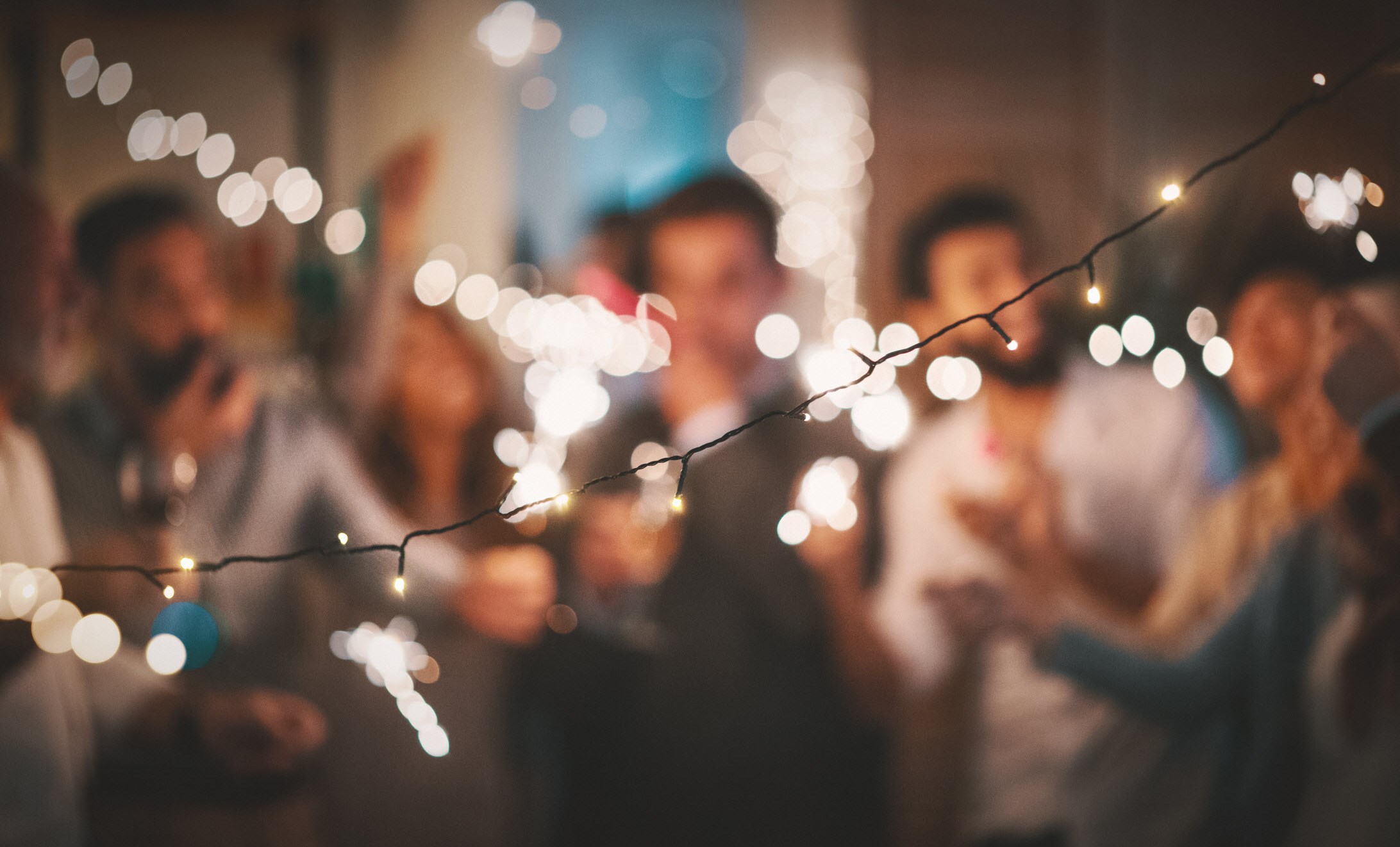 Close up of Christmas lights at a festive party